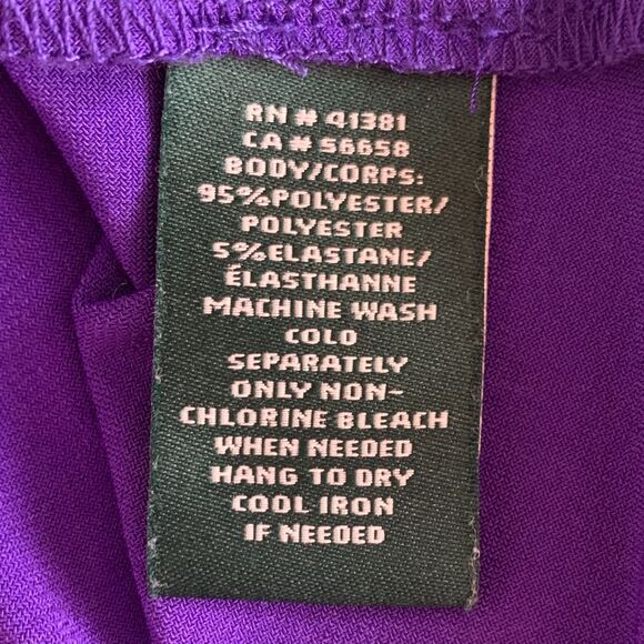 Lauren Ralph Lauren Dress Size 10 Purple Faux Wrap Ruched Cap Sleeve V Neck - Picture 9 of 11